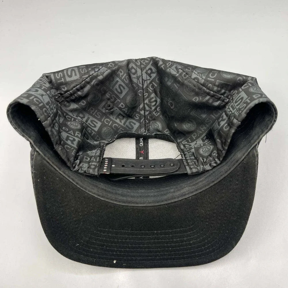 Air Jordan Paris Saint Germain Hat Men Black All Over Logo Jumpman Snap Back Cap
